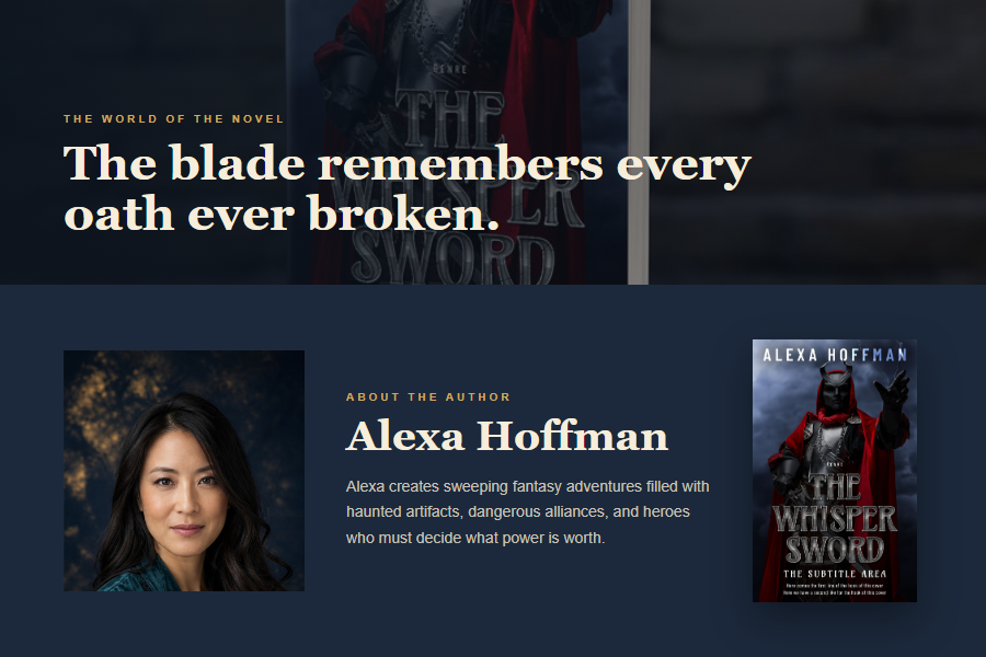 Fantasy author website worldbuilding and biography section