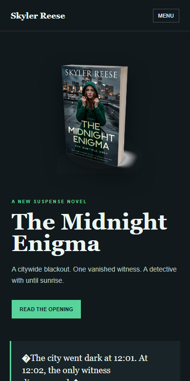 Full mobile suspense author website example