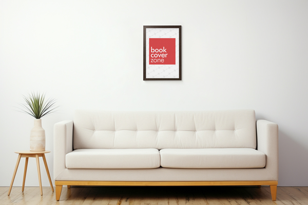 Black Wooden Frame Poster Mockup Above Sofa