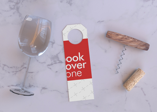 Bottle Label Tag Mockup with Glass and Wine Opener