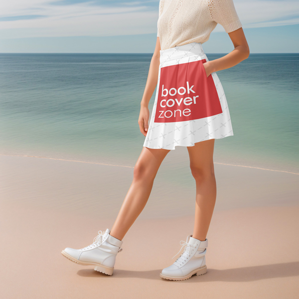 Elegant Model Posing on Beach with A-Line Skirt Mockup