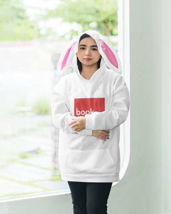 Female Model with Bunny Ear Hoodie Mockup