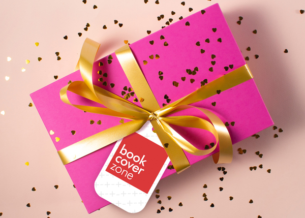 Gift Tag Mockup with Yellow Ribbon and Pink Wrapping Paper