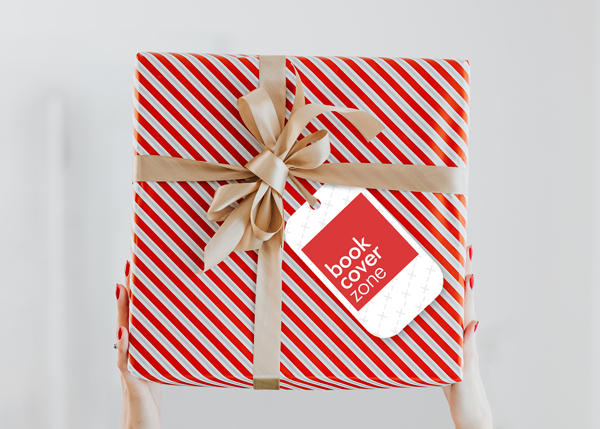 Gift Tag PSD Mockup in a Large Red & White Gift Box
