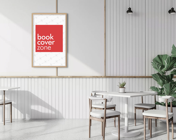 Mockup for Wooden Frame in Minimalistic Cafe Setting