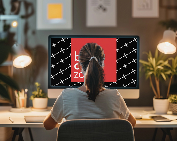 Monitor Screen Mockup with Office Employee