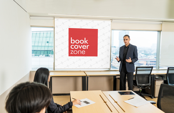 Person Giving Presentation in Front of Projector Screen Mockup
