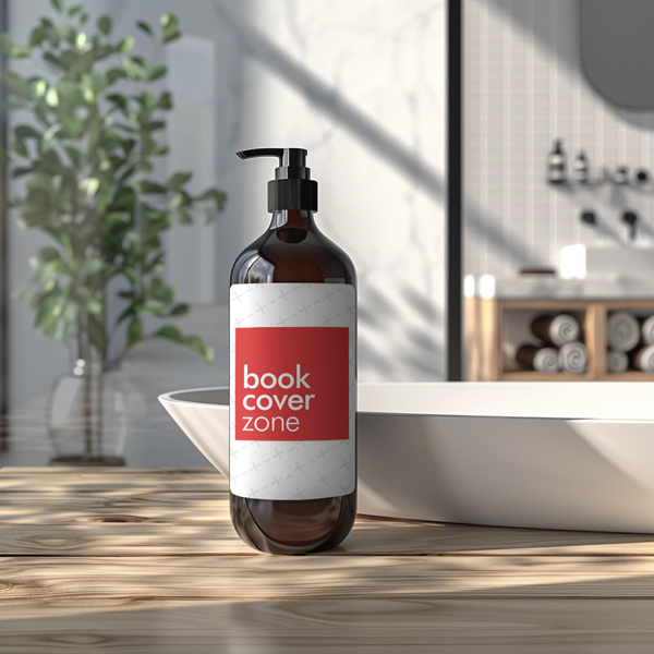Shampoo Bottle Label Mockup in Washroom