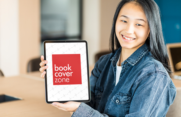 Smiling Asian Woman with iPad Mockup