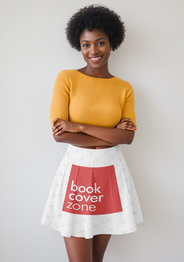 Young Black Model in Skirt and Orange Top Mockup
