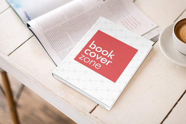 Blank Book Cover on Desk Mockup