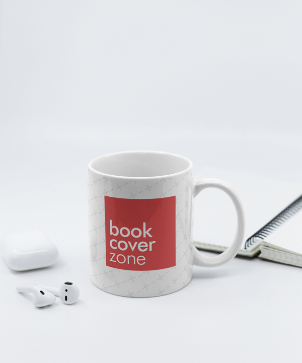 3D Coffee Mug Mockup with Notebook and Earbuds