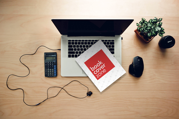 Flatlay Cover Mockup with Book on MacBook