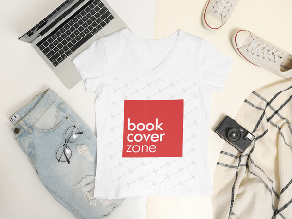 Flatlay Mockup of Women's V-Neck