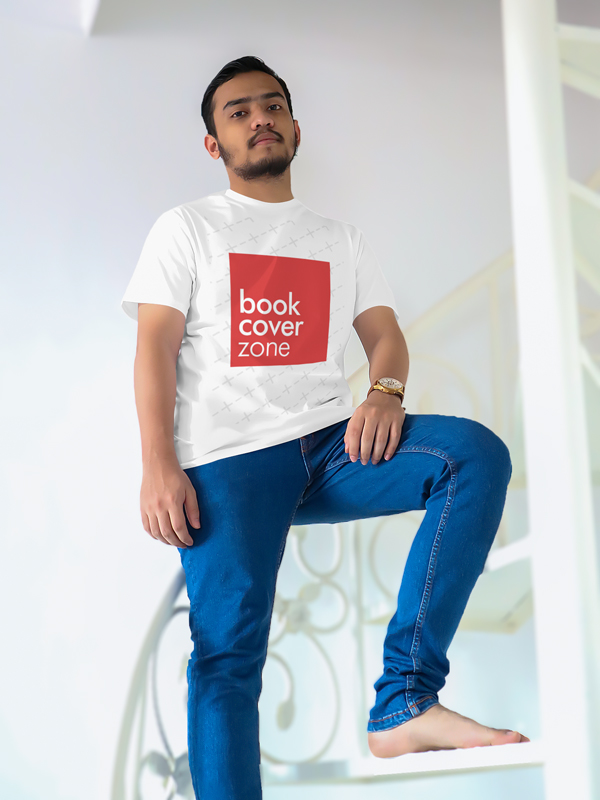 Front View Mockup with Man at Round Stair