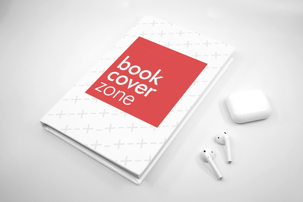 Hardcover Book Mockup with AirPods