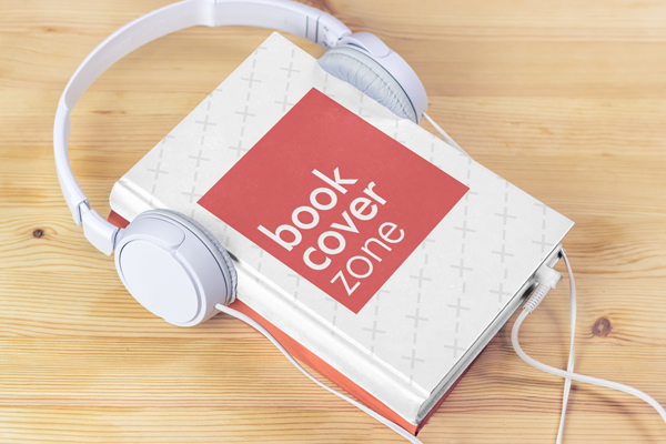 Hardcover Book with Headphones - Audiobook Mockup