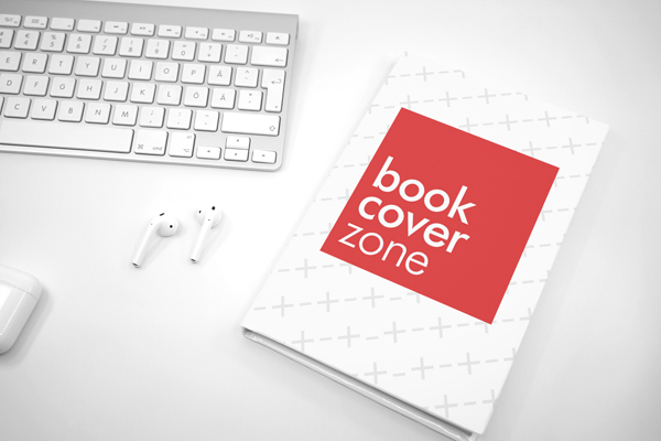 Hardcover Book Mockup with Keyboard and AirPods