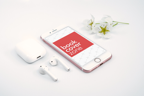 iPhone and AirPods Scene with Flowers