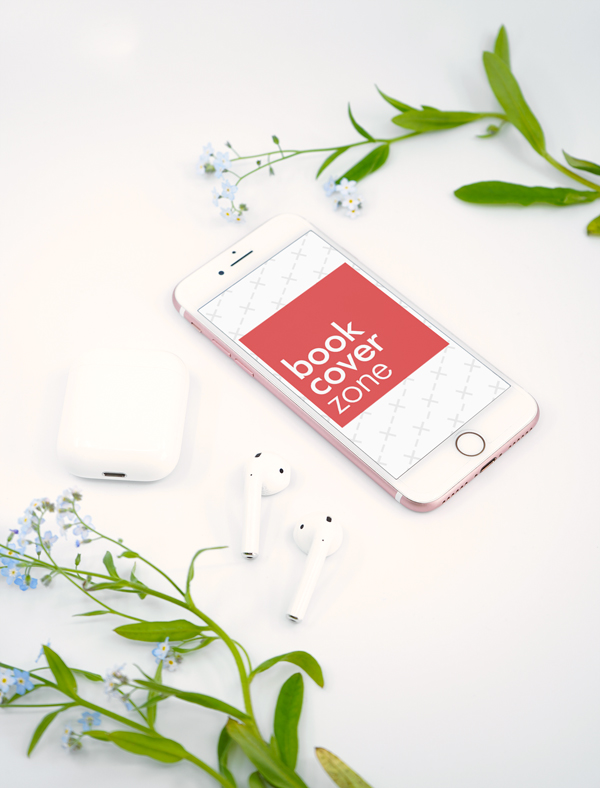 iPhone and AirPods with Floral Surroundings