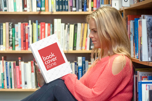 Book Cover Mockup Featuring Girl Reading in Library