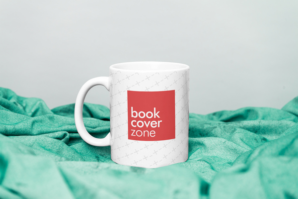 Mockup of Mug on Cyan Cloth