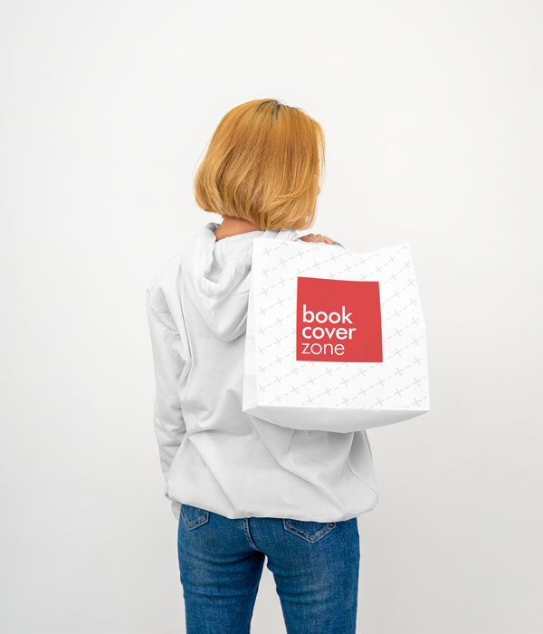 Paper Bag Mockup with Woman in Oversized Hoodie