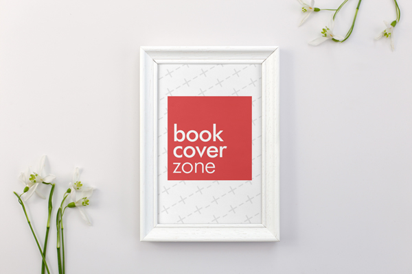 3D Mockup of a Blank White Picture Frame with Flowers