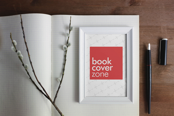 Wood Photo Frame Mockup with Notebook and Twigs