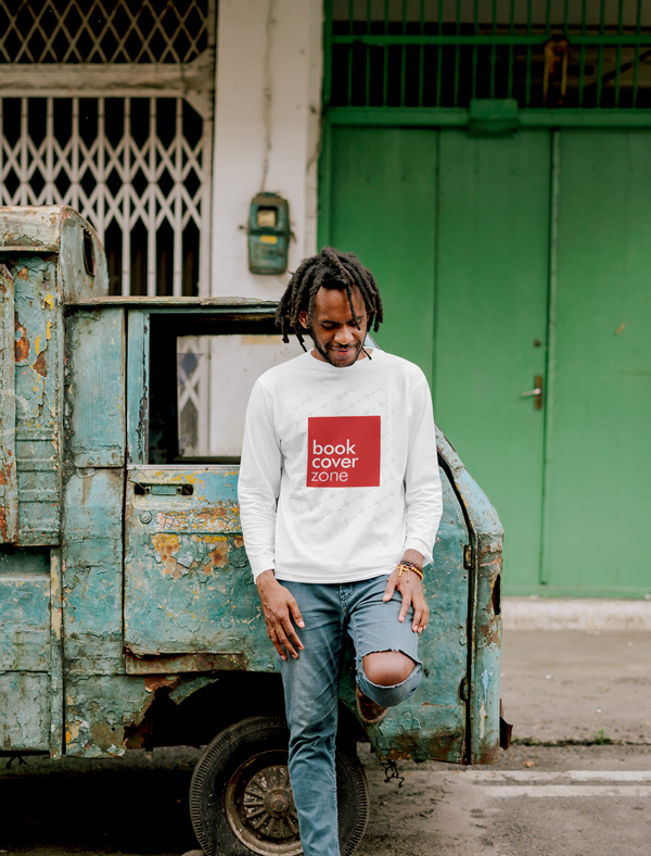 Shirt Mockup of a Man Near a Broken Car