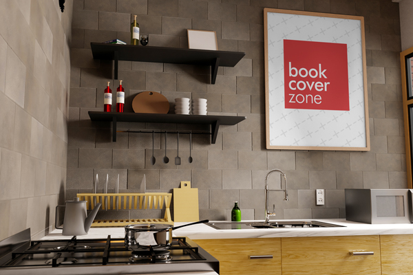 Side View Portrait Canvas Mockup in Kitchen