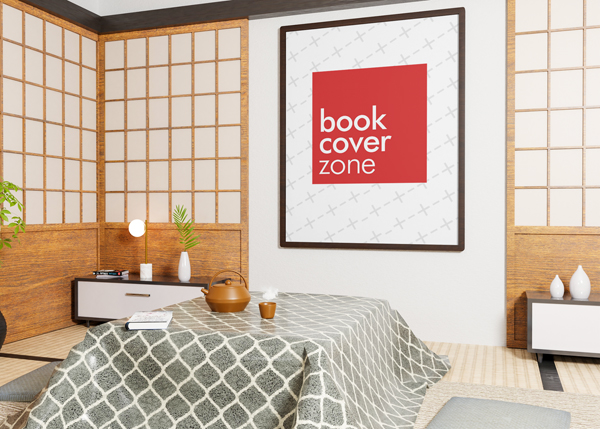 Side View of Portrait Canvas in Asian Style Room