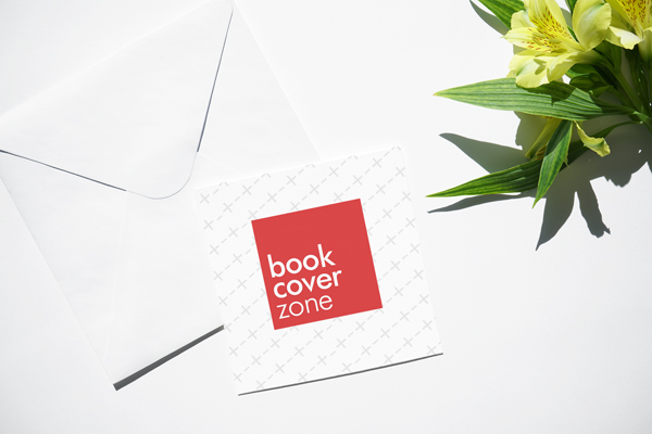 Square Postcard with Envelope and Flowers