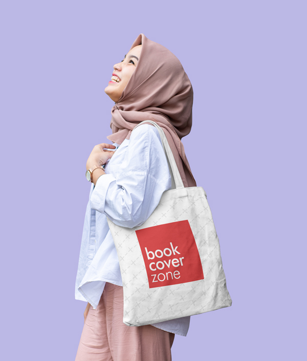 Tote Bag Mockup Featuring a Laughing Woman