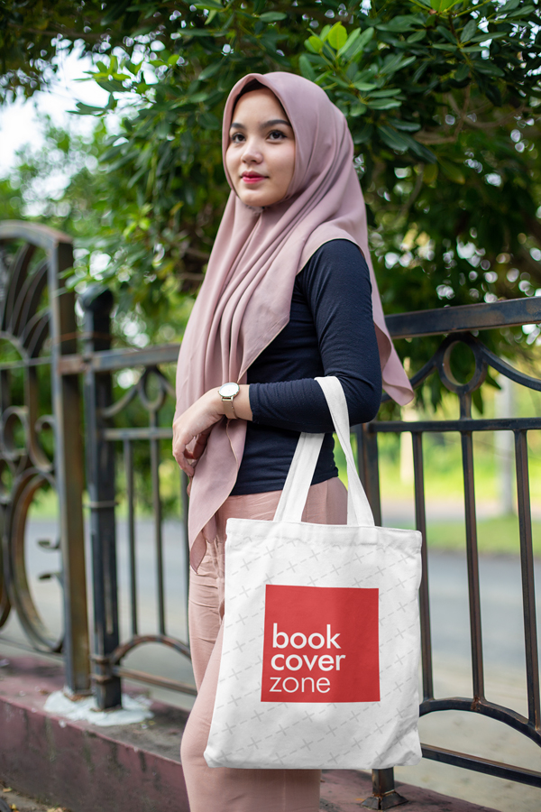Tote Bag Mockup with Woman Near Fence