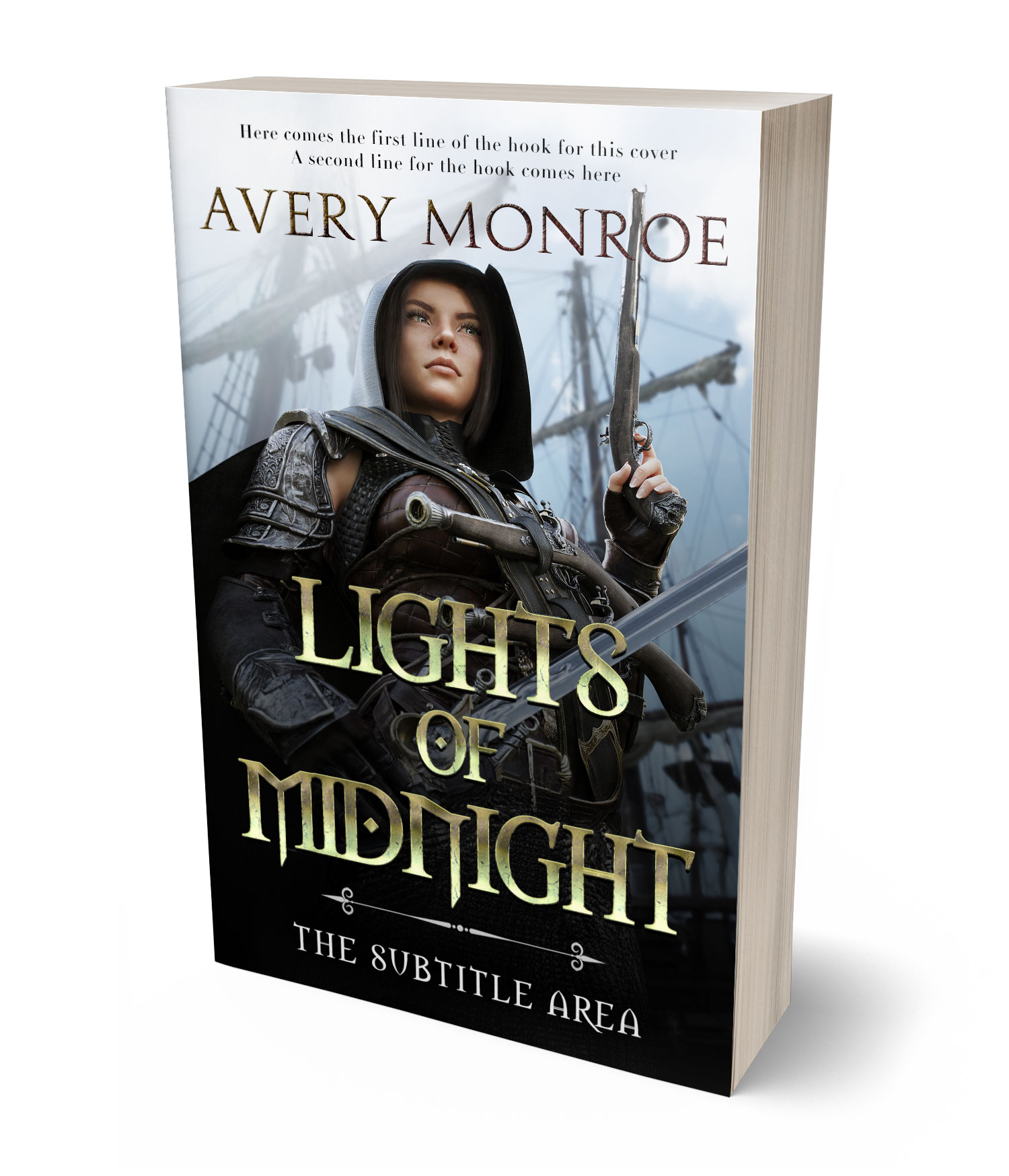 3D view of Premade Action & Adventure Book Cover - Cod Gray