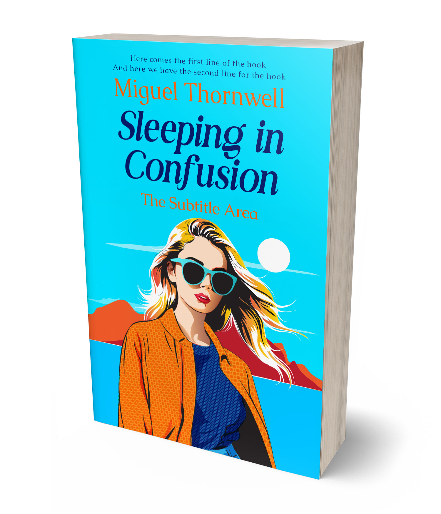 3D view of Premade Chick Lit Book Cover - Bright Turquoise #17665 | BookCoverZone