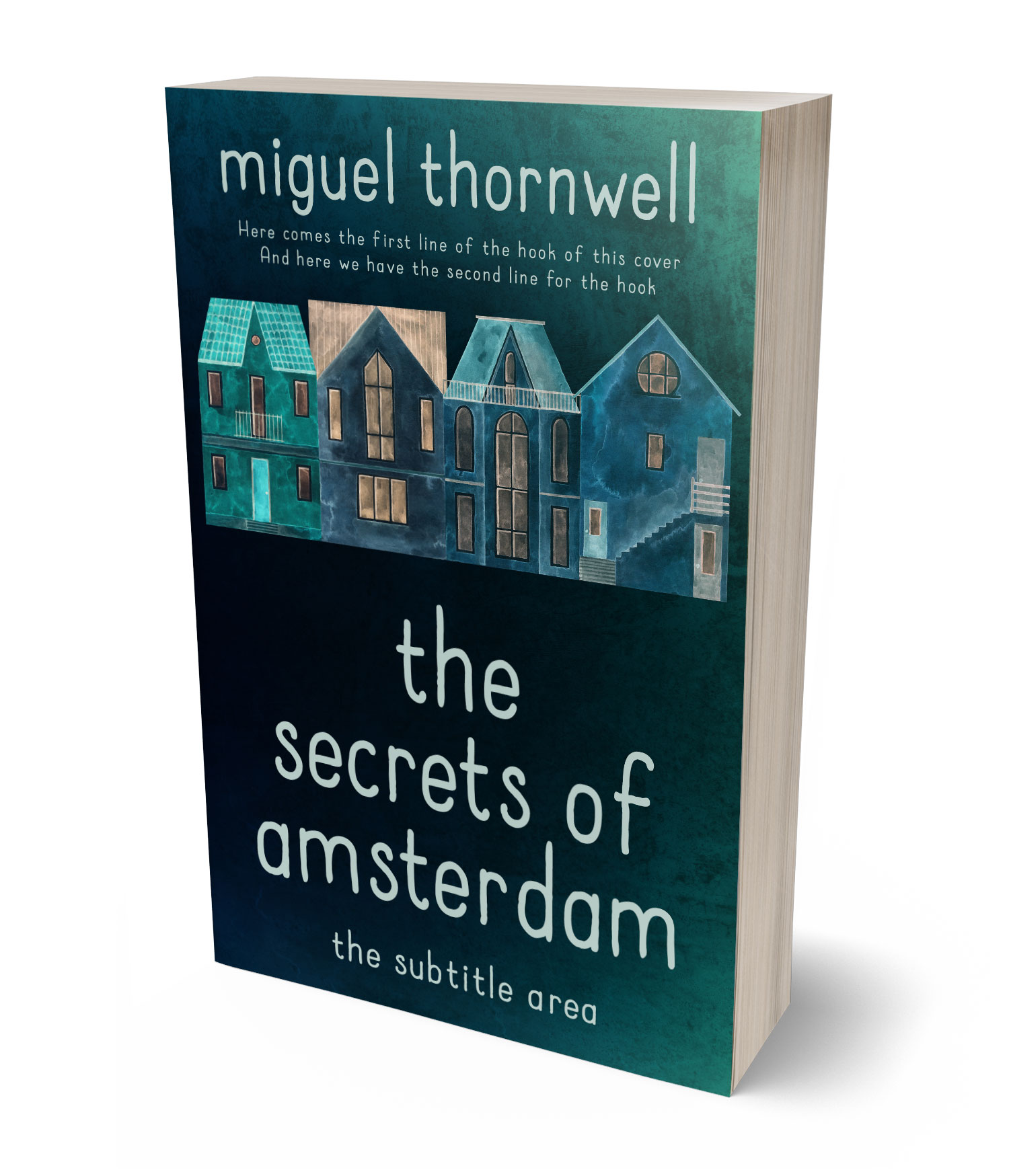 3D view of Premade Literary Fiction Book Cover - Bottle Green