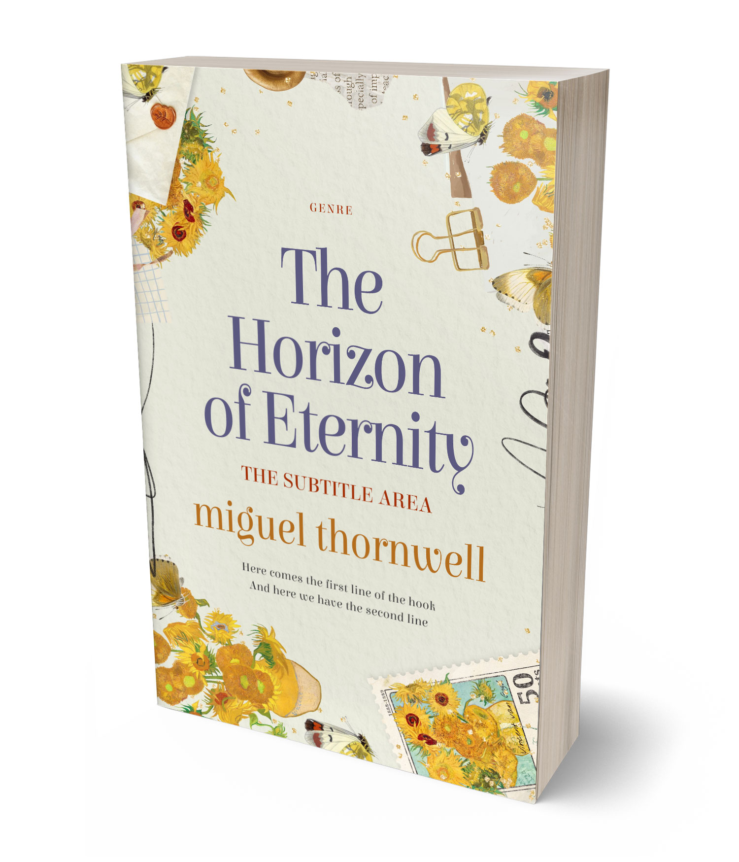 3D view of Premade Literary Fiction Book Cover - Satin Linen