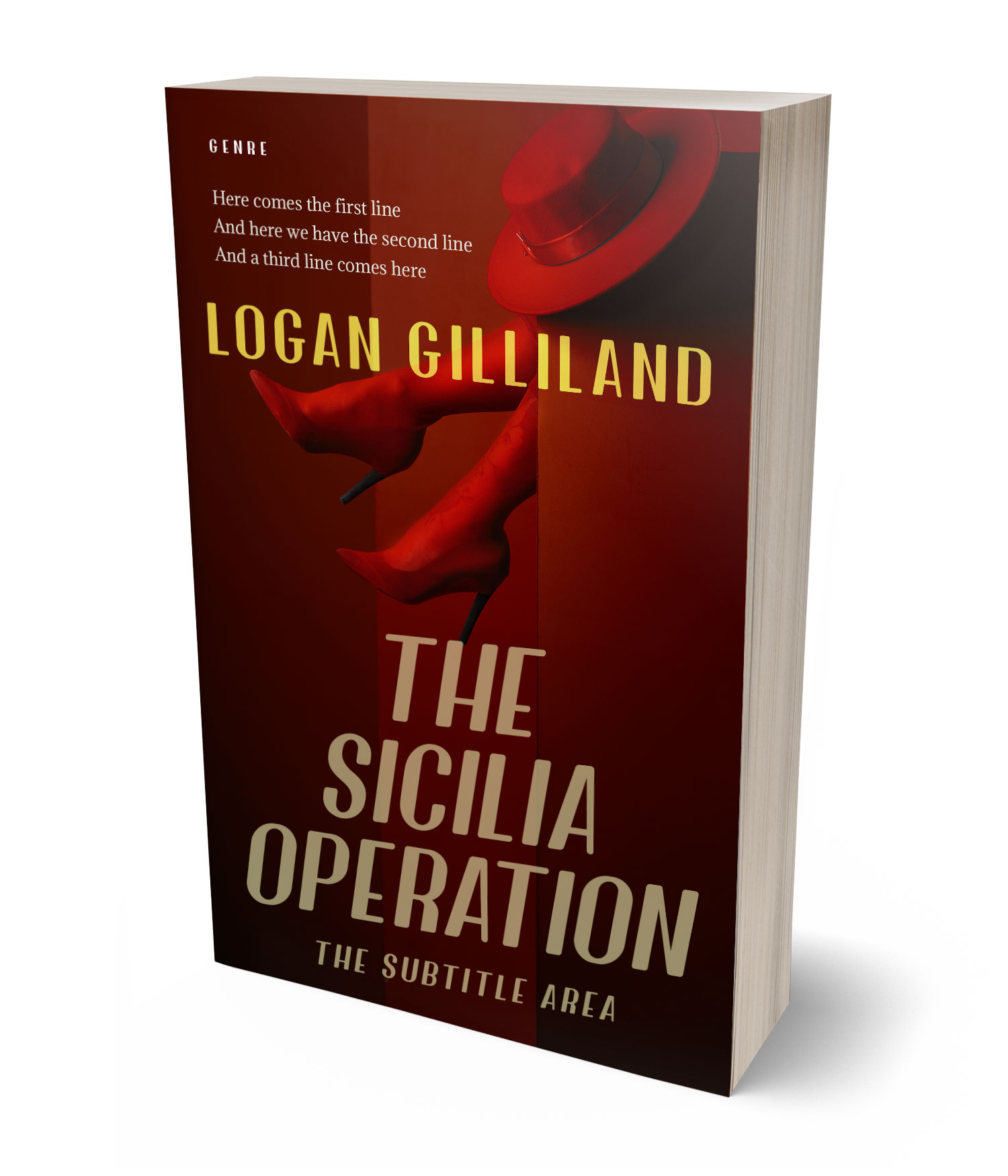 3D view of Premade Mystery & Thriller & Suspense Book Cover - Burnt Maroon