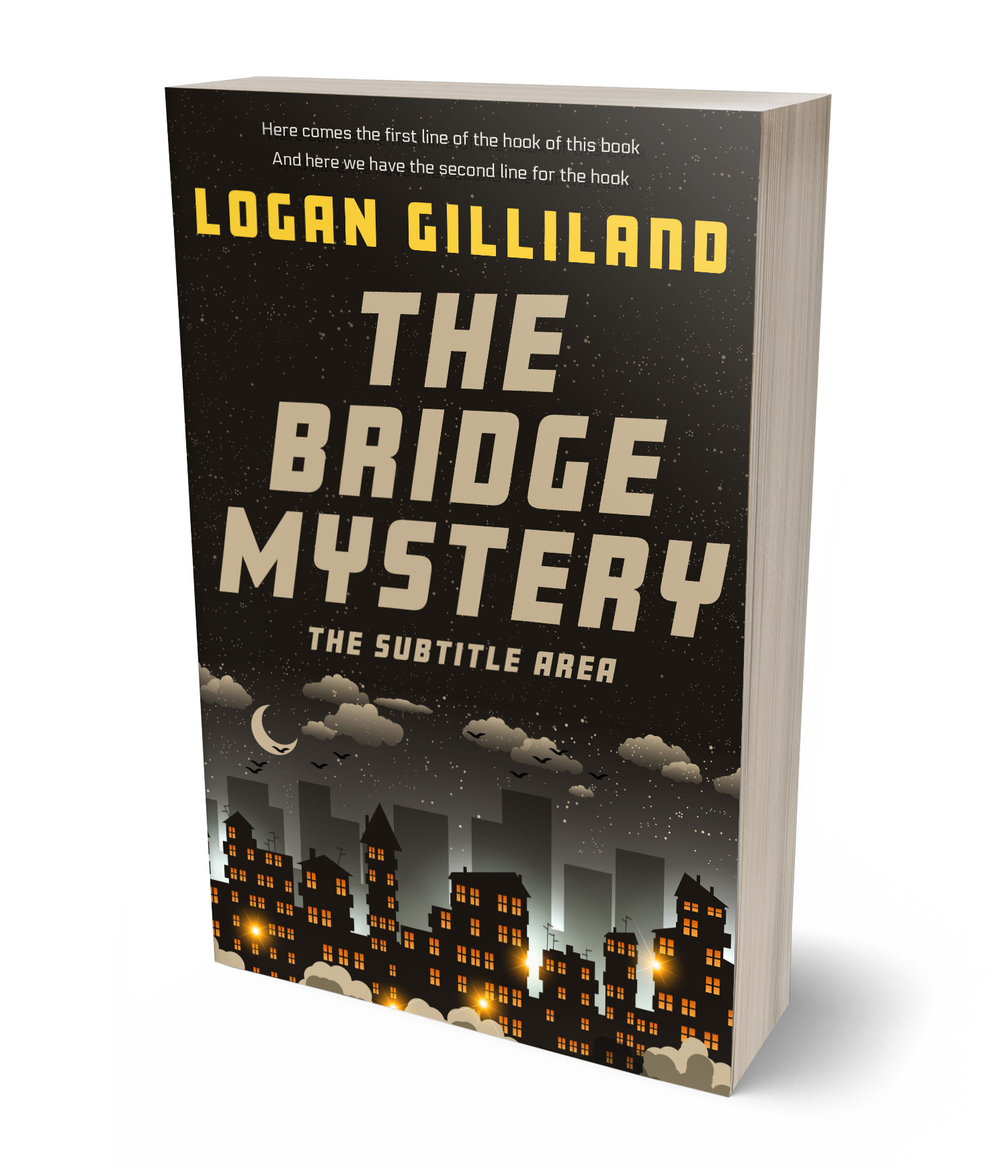 3D view of Premade Mystery & Thriller & Suspense Book Cover - Tan