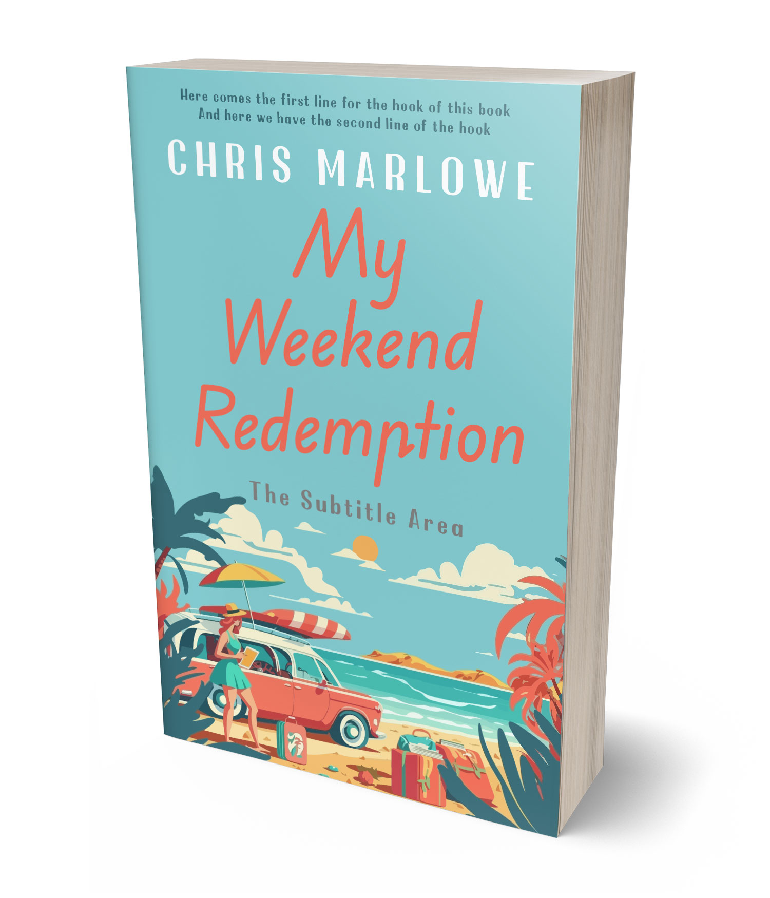 3D view of Premade Travel Book Cover - Half Baked #18081 | BookCoverZone