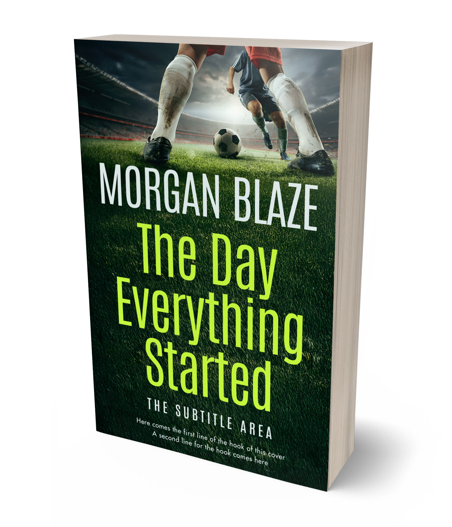 3D view of Premade Sports & Fitness Book Cover - Yellow Green