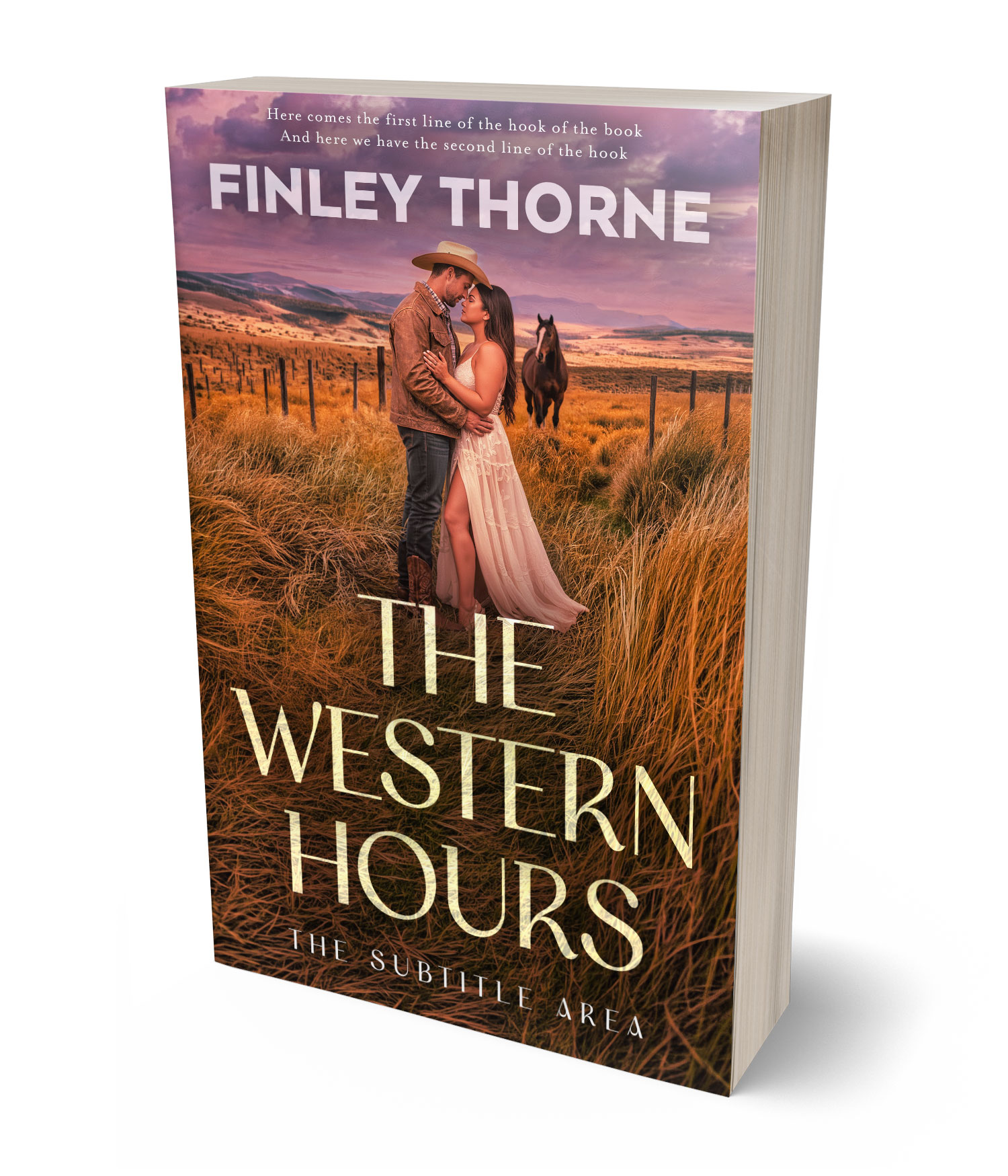 3D view of Premade Western Book Cover - Saddle