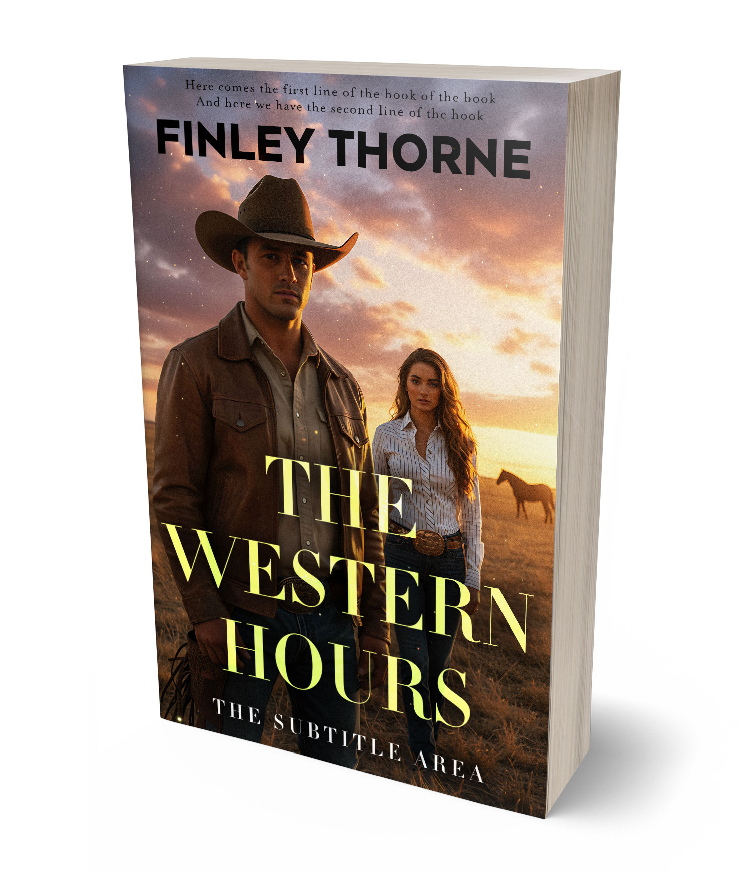 3D view of Premade Western Book Cover - Gold Sand