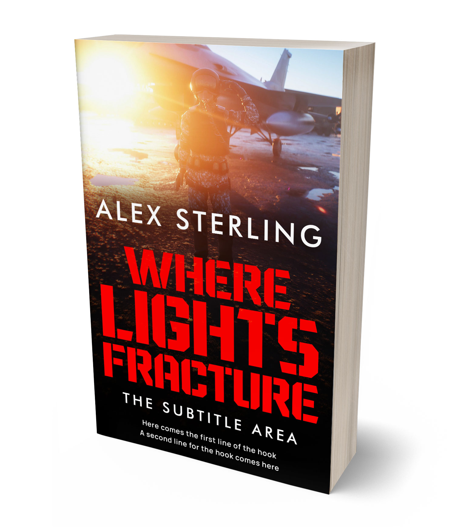 3D view of Premade Action & Adventure Book Cover - Burnt Sienna #36573 | BookCoverZone