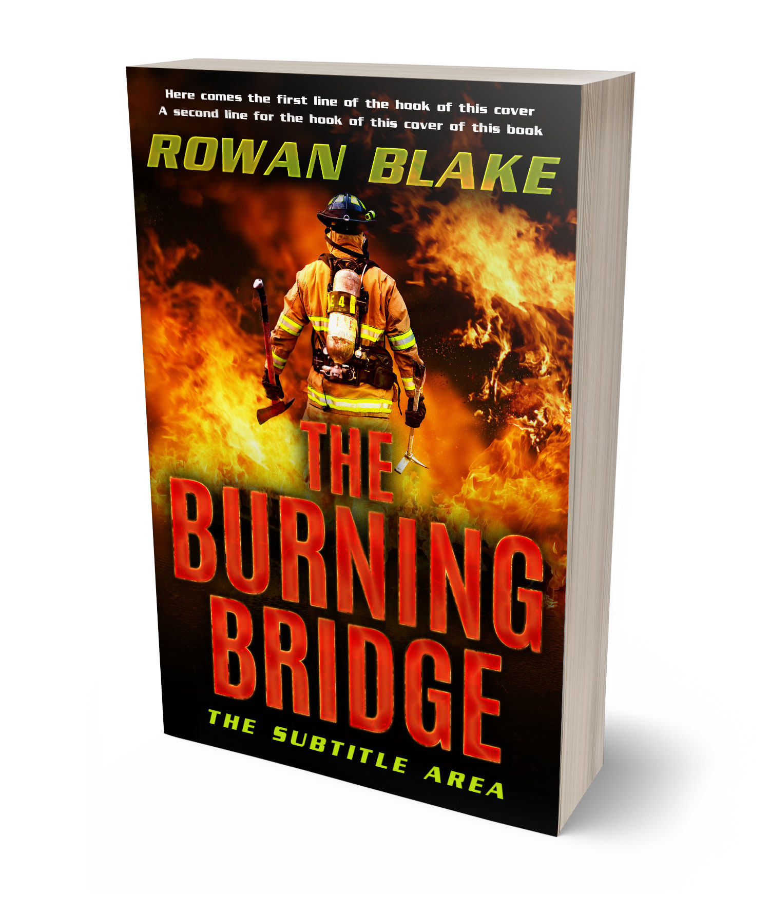 3D view of Premade Action & Adventure Book Cover - Hot Cinnamon #37228 | BookCoverZone*