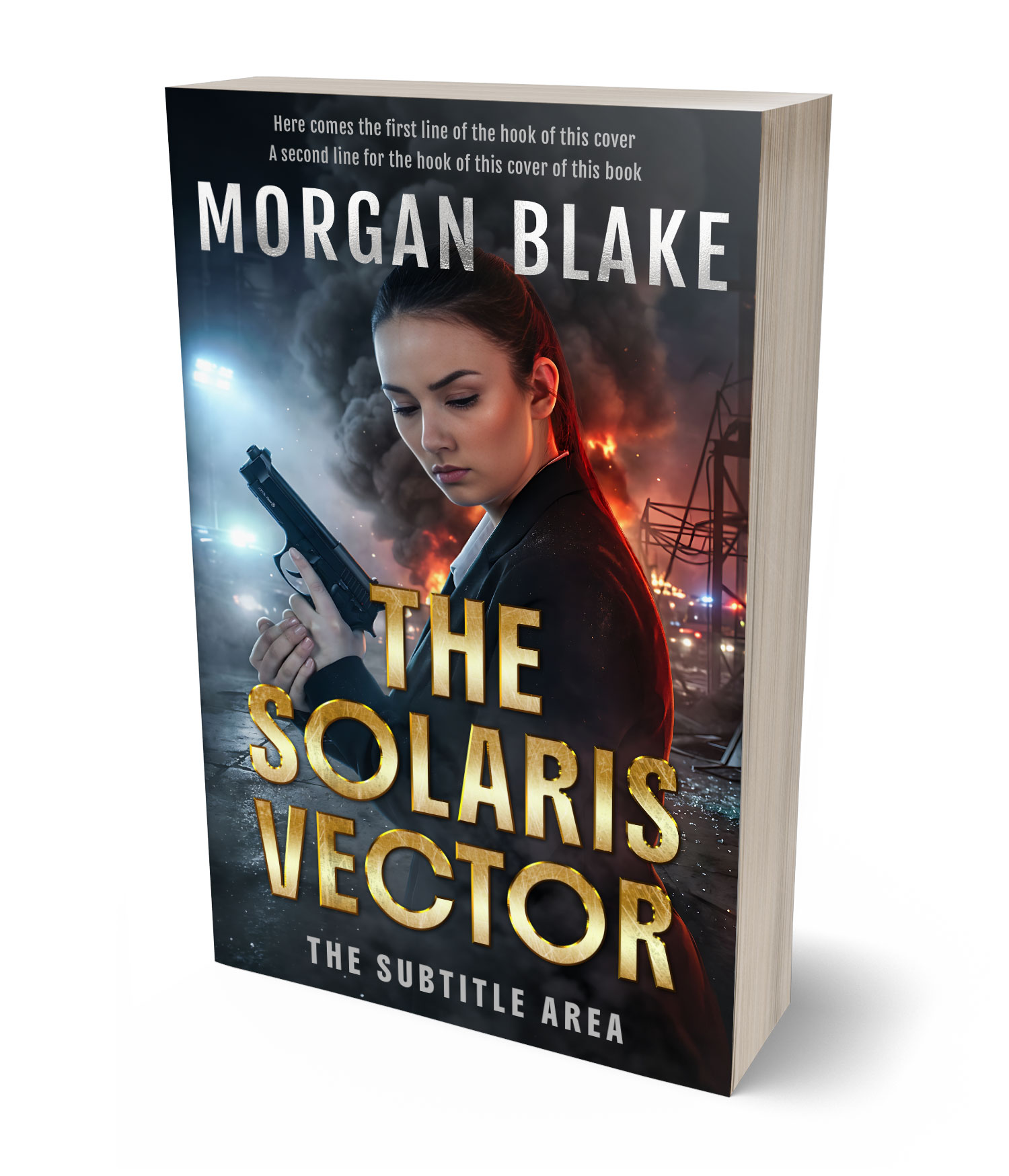 3D view of Premade Action & Adventure Book Cover - Indian Khaki #37307 | BookCoverZone