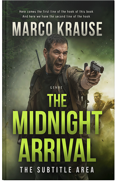 Front view of Premade Action & Adventure Book Cover - Yellow Green