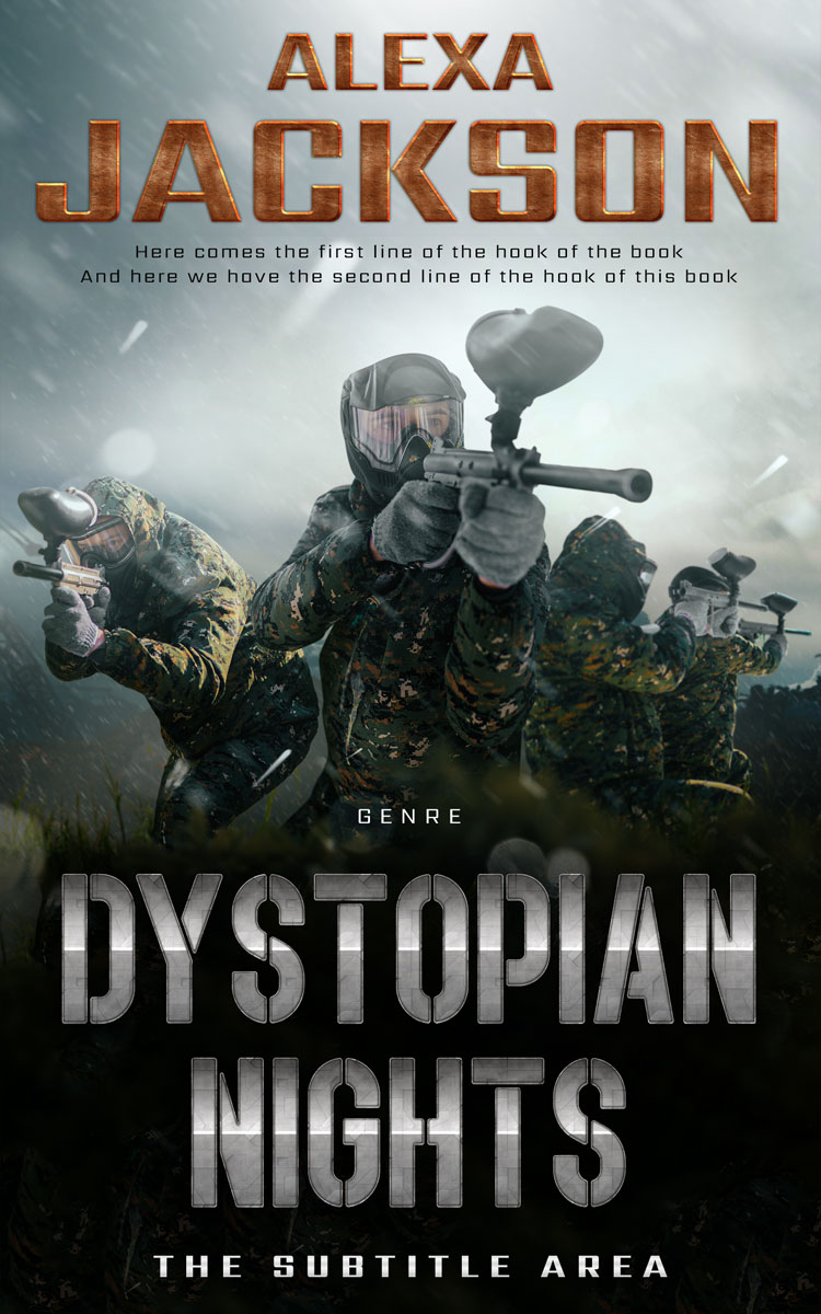 2D view of Premade Action & Adventure Book Cover - Pumice